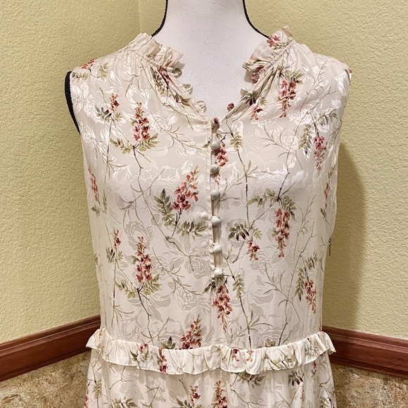 Rebecca Taylor Ivie Floral Silk Blend Ruffle Dress Size 10 Ivory Pink Green - Picture 4 of 15